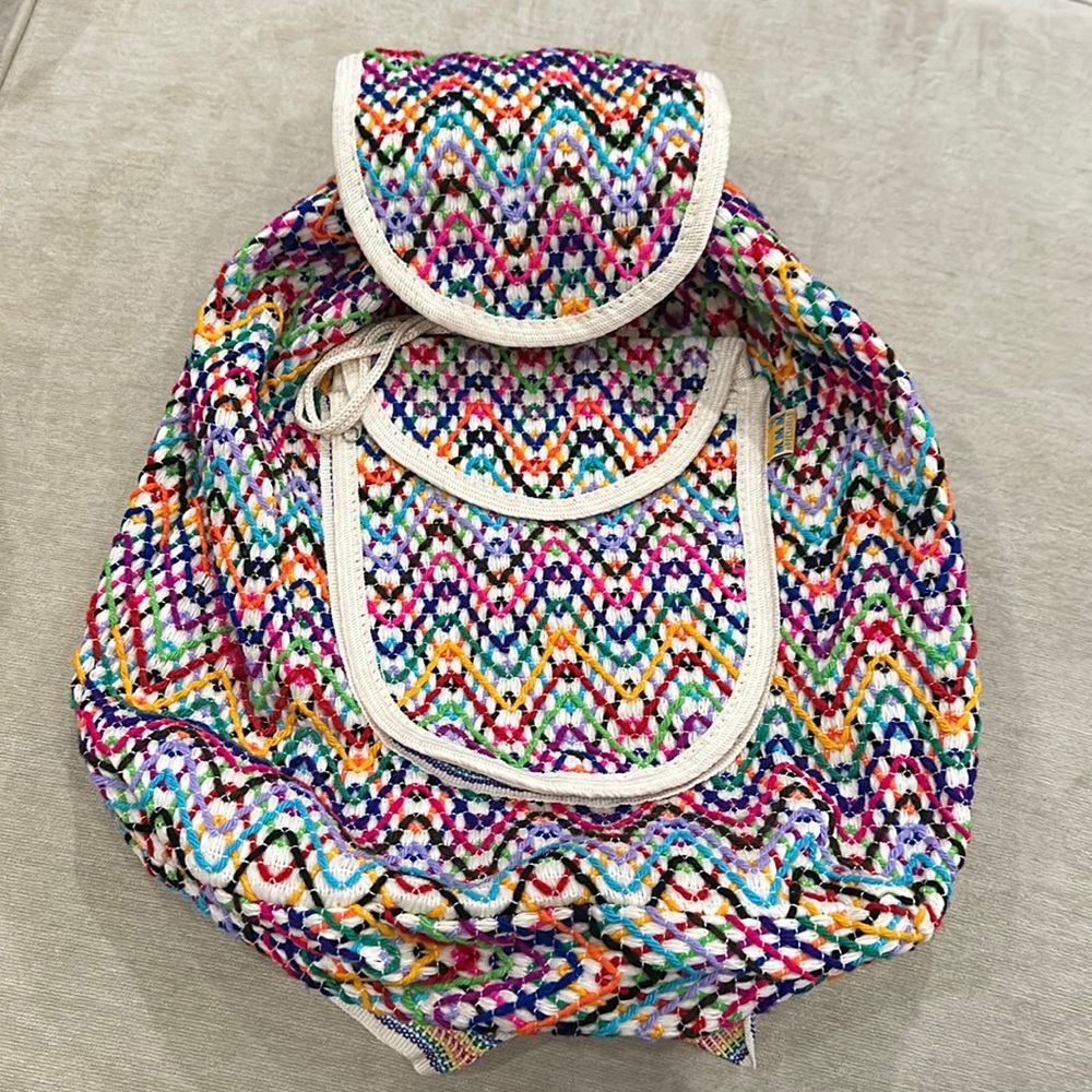 Colorful knitted backpack practically new